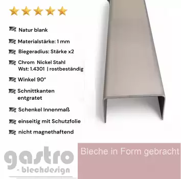 Edelstahl U Profil blank